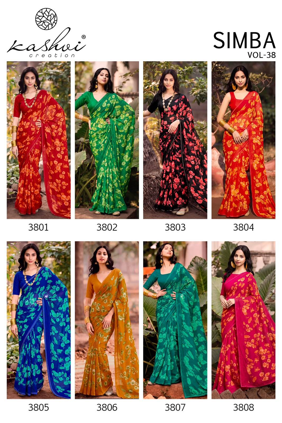 SIMBA VOL 38 By KASHVI CREATION 3801 To 3808 Series Indian Traditional Wear Georgette sarees At Wholesale Price